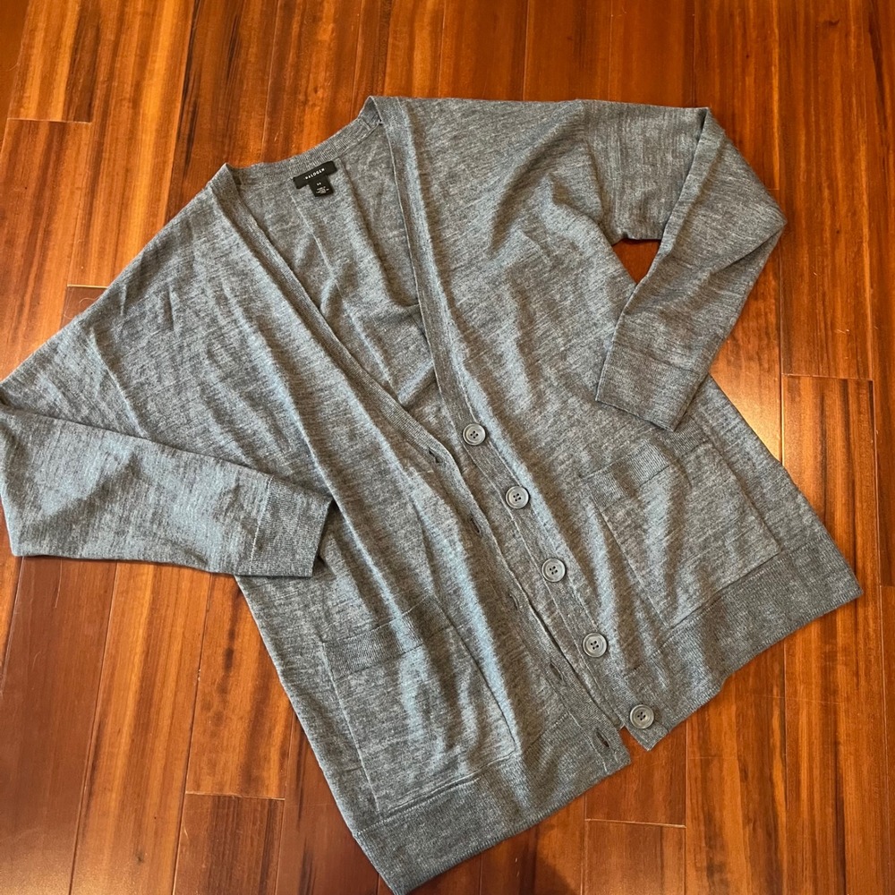 Halogen‎ Merino Wool Cardigan Sweater Gray Solid Knit Lightweight Long Sleeve XS